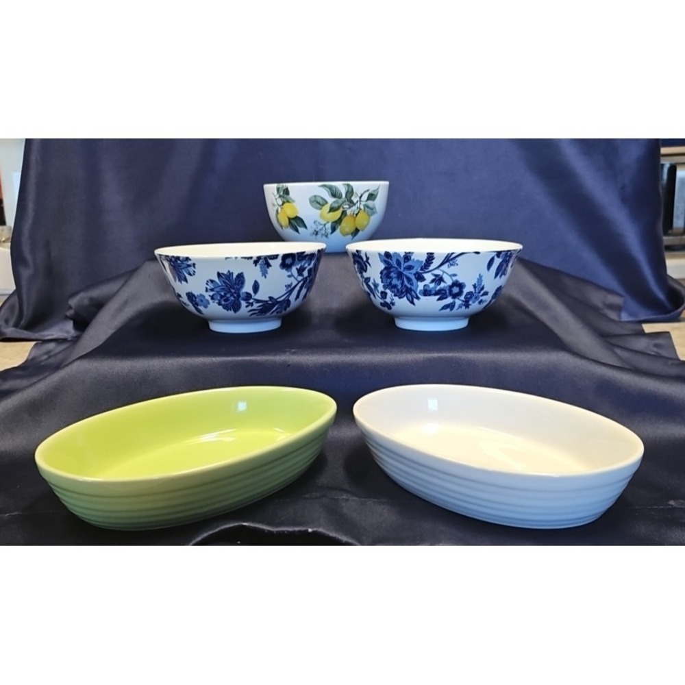 Royal Norfolk Ceramic 3 Embossed Cereal or Soup Bowls/ 2 Chip and Dip